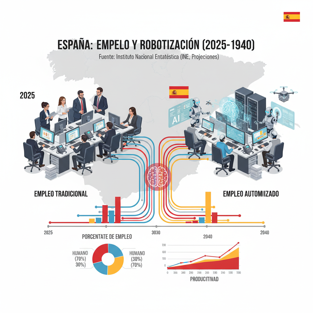 Infografía del impacto de la robotización en España